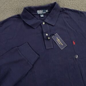 Polo Ralph Lauren Mesh Polo Shirt 4XLT Long Sleeve Pony Navy Blue NEW NWT